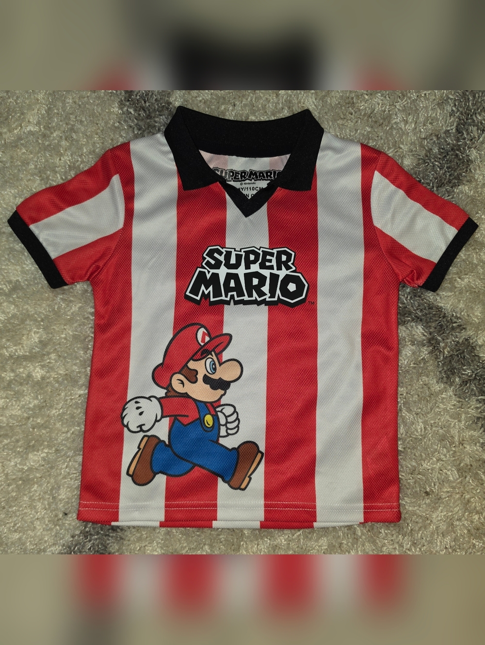 ​Super Mario Kids Striped Soccer Jersey Style Shirt - Size 4/5